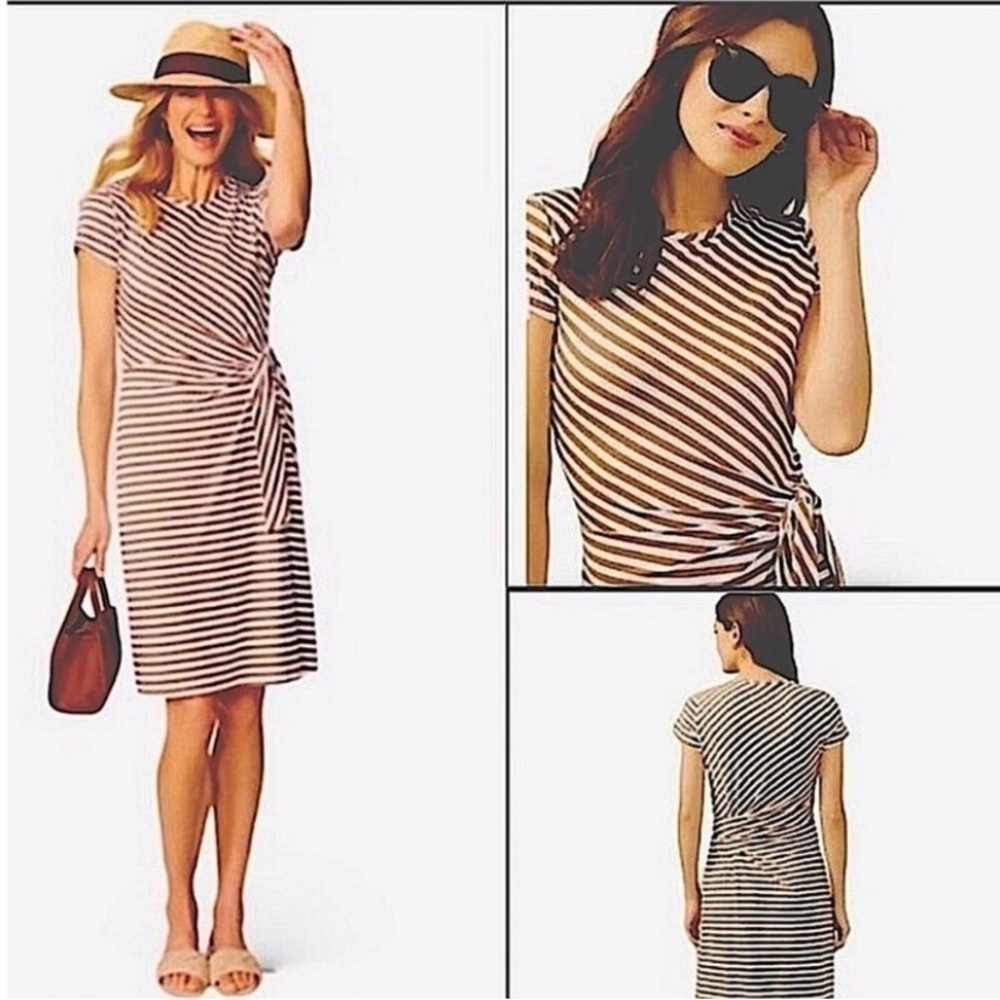 J. McLaughlin Elora Dress Bangle Stripe Side Tie Knot Catalina Cloth Brown L